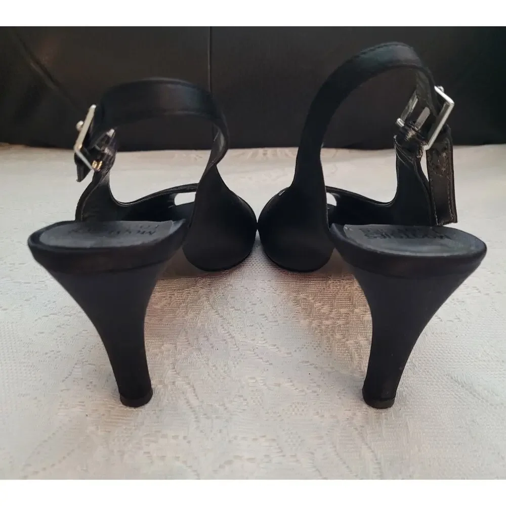 Mootsies Tootsies Black Satin Slingback Heels,Sz. 6.5